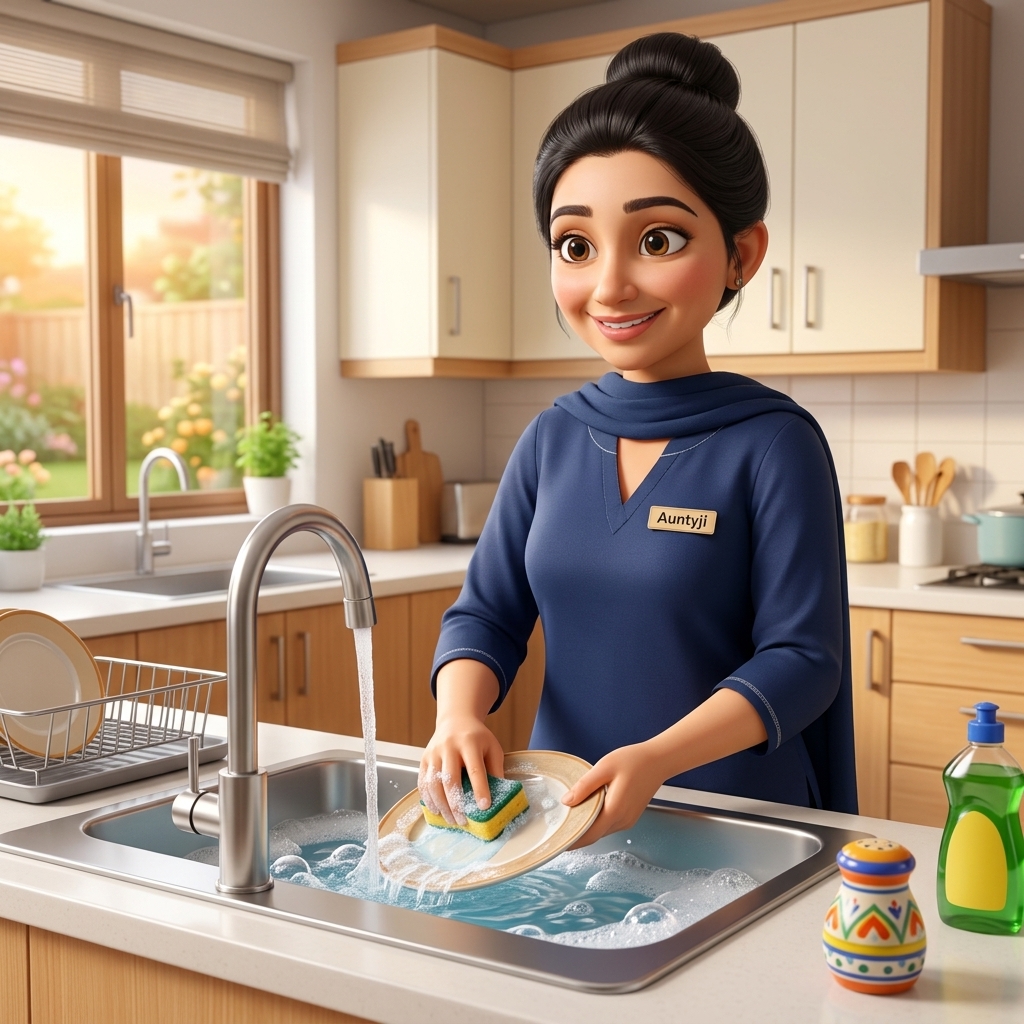 Bartan Cleaning 3D Illustration